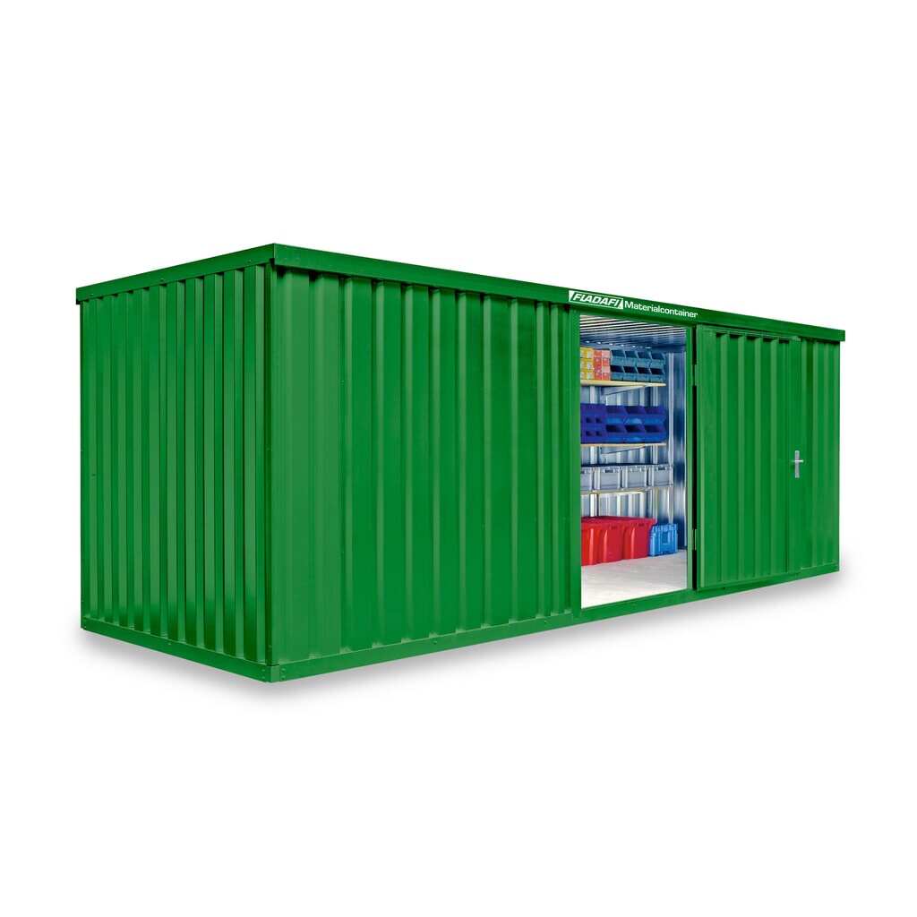 FLADAFI® materiaalcontainer als enkele module, geverfd, hxbxd 2.150 x 6.080 x 2.170 mm, gemonteerd, houten vloer, grasgroen Product afbeelding: FLADAFI® materiaalcontainer als enkele module, geverfd, hxbxd 2.150 x 6.080 x 2.170 mm, gemonteerd, houten vloer, grasgroen
