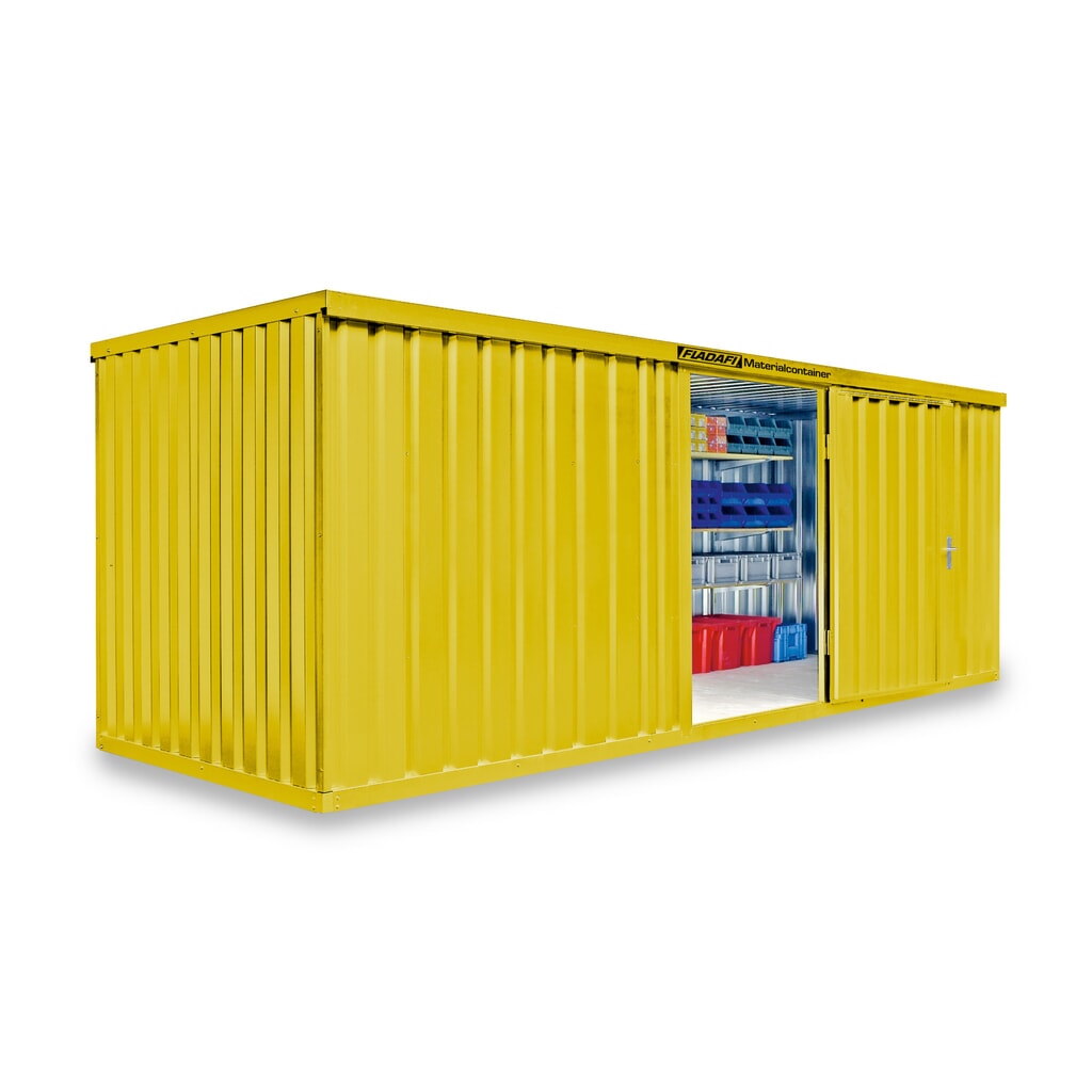 FLADAFI® materiaalcontainer als enkele module, geverfd, hxbxd 2.150 x 6.080 x 2.170 mm, gemonteerd, houten vloer, signaalgeel Product afbeelding: FLADAFI® materiaalcontainer als enkele module, geverfd, hxbxd 2.150 x 6.080 x 2.170 mm, gemonteerd, houten vloer, signaalgeel