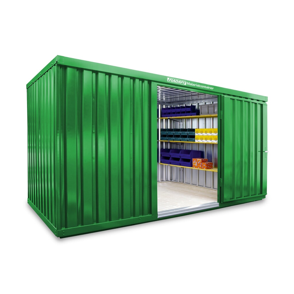 FLADAFI® materiaalcontainer als enkele module, geverfd, hxbxd 2.150 x 4.050 x 2.170 mm, gemonteerd, houten vloer, grasgroen Product afbeelding: FLADAFI® materiaalcontainer als enkele module, geverfd, hxbxd 2.150 x 4.050 x 2.170 mm, gemonteerd, houten vloer, grasgroen