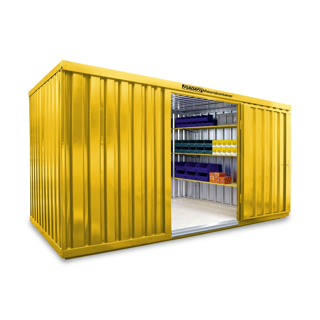 FLADAFI® materiaalcontainer als enkele module, geverfd, hxbxd 2.150 x 4.050 x 2.170 mm, gemonteerd, houten vloer, signaalgeel Product afbeelding: FLADAFI® materiaalcontainer als enkele module, geverfd, hxbxd 2.150 x 4.050 x 2.170 mm, gemonteerd, houten vloer, signaalgeel