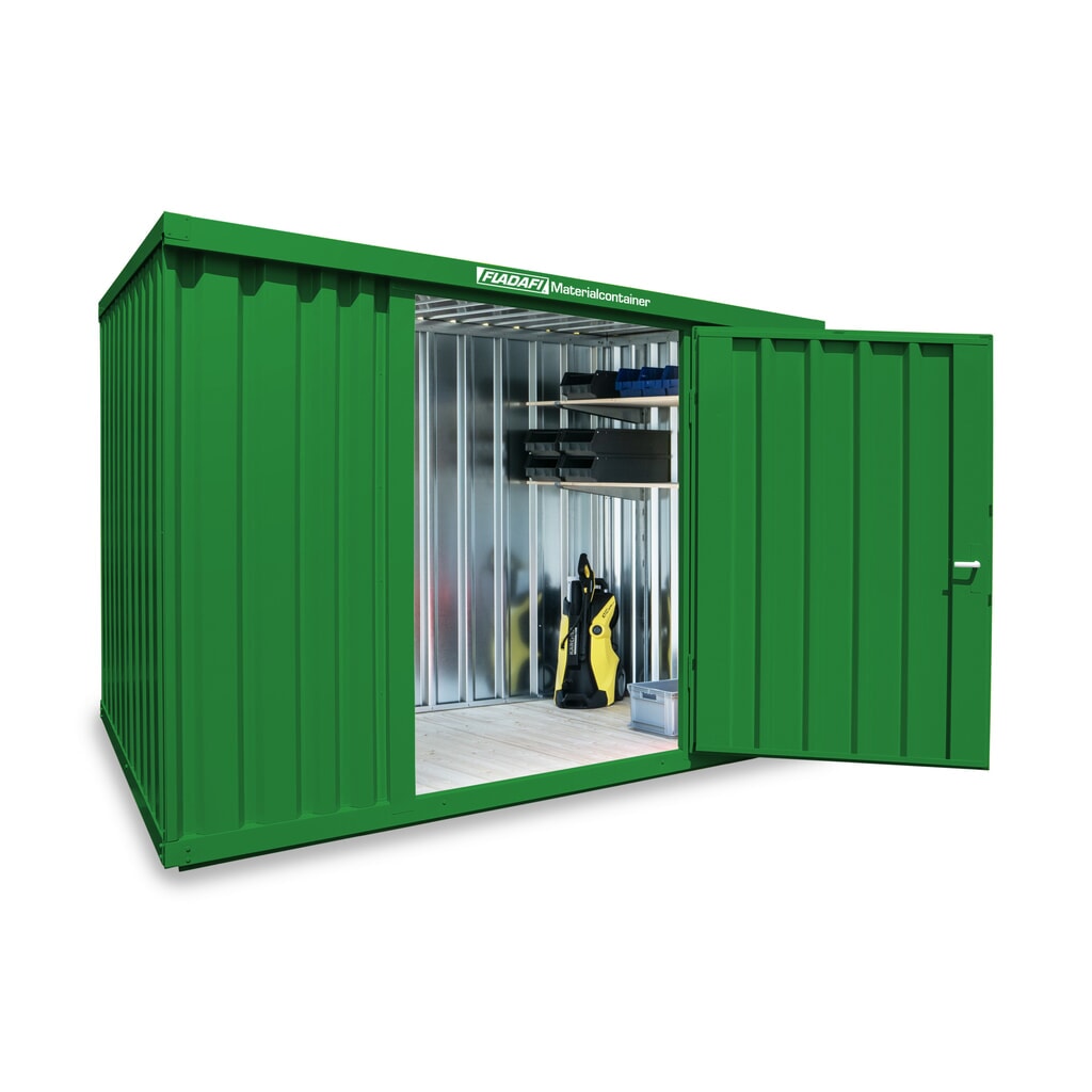 FLADAFI® materiaalcontainer als enkele module, geverfd, hxbxd 2.150 x 3.050 x 2.170 mm, gemonteerd, houten vloer, grasgroen Product afbeelding: FLADAFI® materiaalcontainer als enkele module, geverfd, hxbxd 2.150 x 3.050 x 2.170 mm, gemonteerd, houten vloer, grasgroen