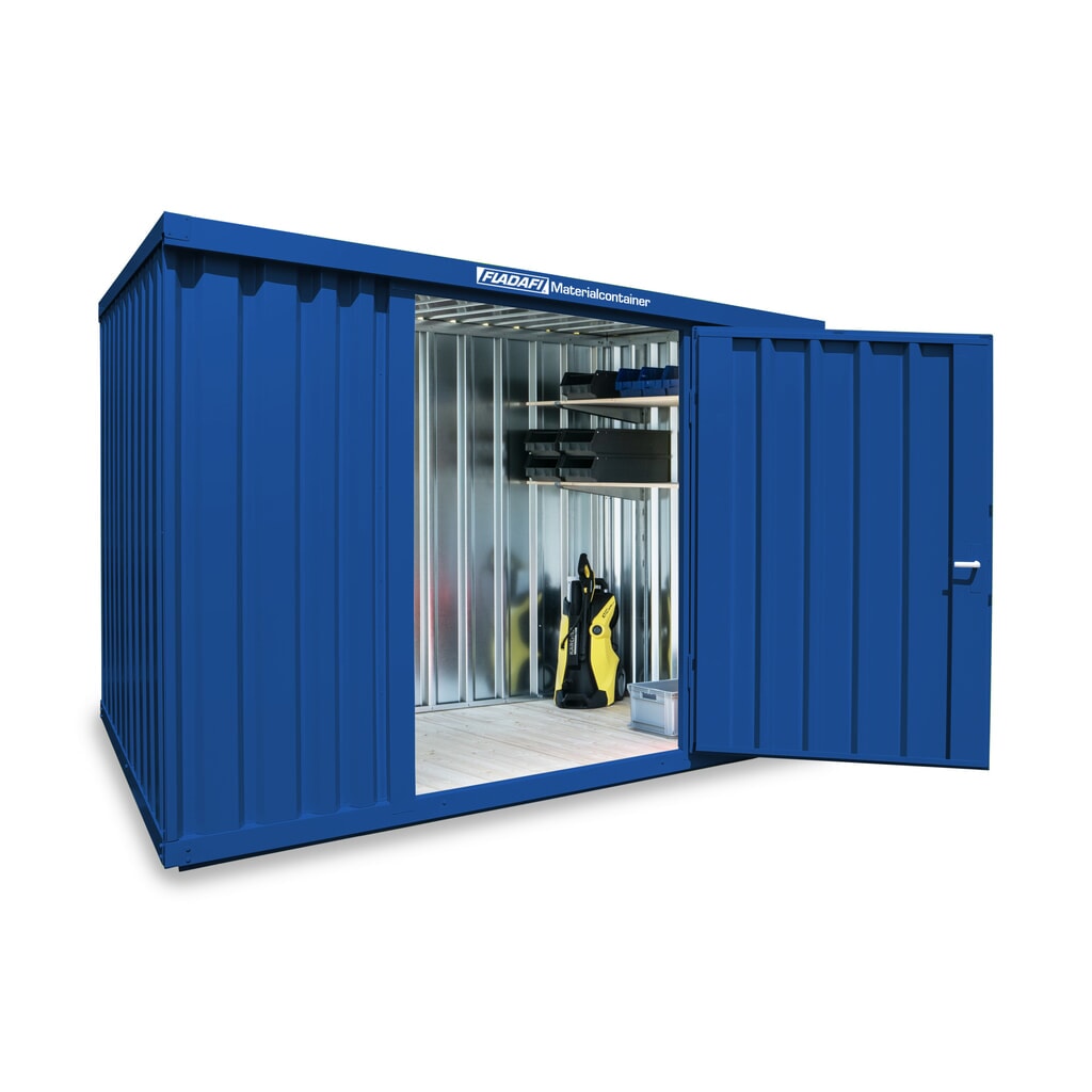 FLADAFI® materiaalcontainer als enkele module, geverfd, hxbxd 2.150 x 3.050 x 2.170 mm, gemonteerd, houten vloer, gentiaanblauw Product afbeelding: FLADAFI® materiaalcontainer als enkele module, geverfd, hxbxd 2.150 x 3.050 x 2.170 mm, gemonteerd, houten vloer, gentiaanblauw