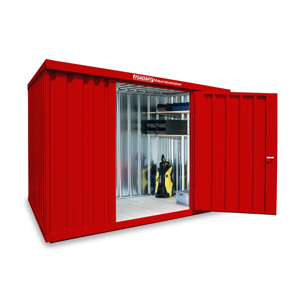 FLADAFI® materiaalcontainer als enkele module, geverfd, hxbxd 2.150 x 3.050 x 2.170 mm, gemonteerd, houten vloer, vuurrood Product afbeelding: FLADAFI® materiaalcontainer als enkele module, geverfd, hxbxd 2.150 x 3.050 x 2.170 mm, gemonteerd, houten vloer, vuurrood
