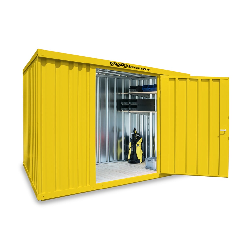 FLADAFI® materiaalcontainer als enkele module, geverfd, hxbxd 2.150 x 3.050 x 2.170 mm, gemonteerd, houten vloer, signaalgeel Product afbeelding: FLADAFI® materiaalcontainer als enkele module, geverfd, hxbxd 2.150 x 3.050 x 2.170 mm, gemonteerd, houten vloer, signaalgeel