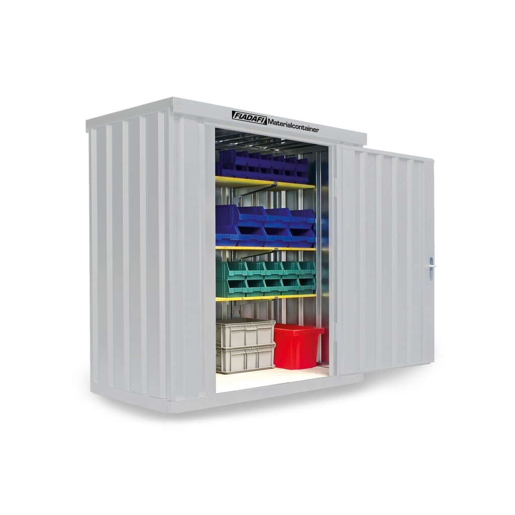 FLADAFI® materiaalcontainer als enkele module, geverfd, hxbxd 2.150 x 2.100 x 1.140 mm, gemonteerd, houten vloer, grijswit Product afbeelding: FLADAFI® materiaalcontainer als enkele module, geverfd, hxbxd 2.150 x 2.100 x 1.140 mm, gemonteerd, houten vloer, grijswit