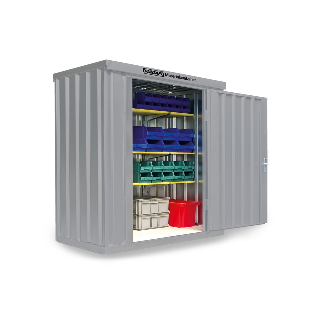 FLADAFI® materiaalcontainer als enkele module, geverfd, hxbxd 2.150 x 2.100 x 1.140 mm, gemonteerd, houten vloer, lichtgrijs Product afbeelding: FLADAFI® materiaalcontainer als enkele module, geverfd, hxbxd 2.150 x 2.100 x 1.140 mm, gemonteerd, houten vloer, lichtgrijs