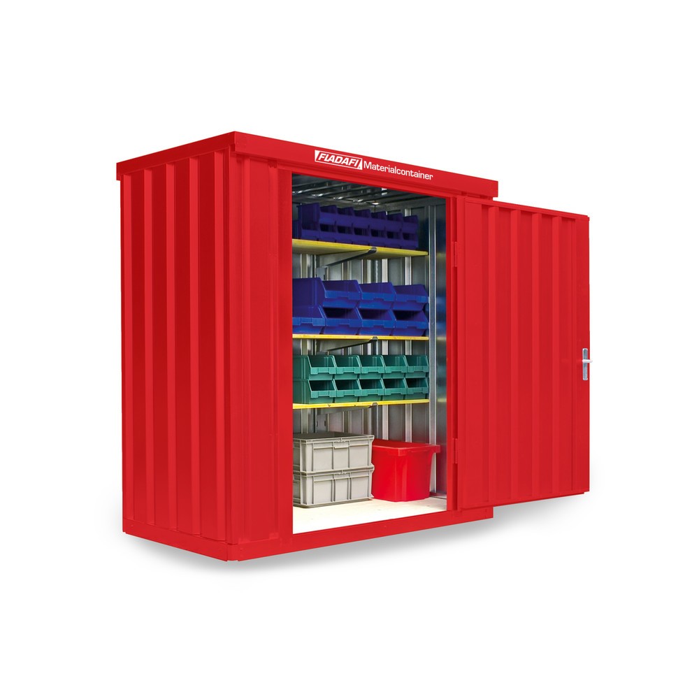 Product afbeelding: Materiaalcontainer afzonderlijke module, hxbxd 2.150 x 2.100 x 1.140 mm, gedemonteerd, houten bodem, gelakt, vuurrood