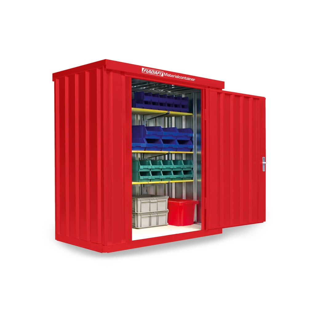 Product afbeelding: FLADAFI® materiaalcontainer als enkele module, geverfd, hxbxd 2.150 x 2.100 x 1.140 mm, gemonteerd, houten vloer, vuurrood