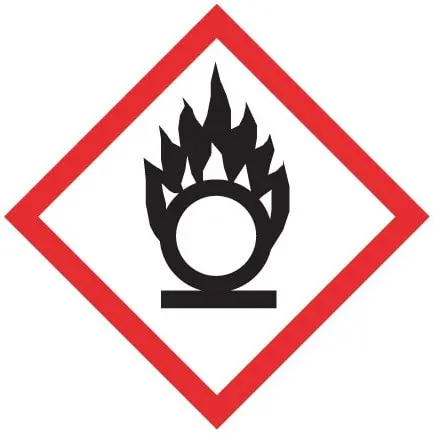 Gevaarsymbool voor oxiderende stoffen van de categorieën 1, 2 en 3