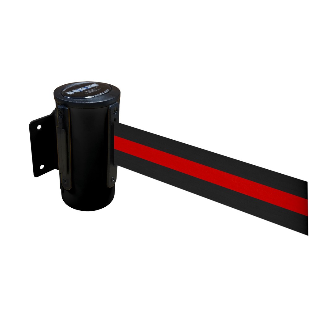 Product afbeelding: Metalen cassette voor wandafzetband, gepoedercoat, uittreklengte 2,3 m, zwart, zwart/rood horizontaal gestreept