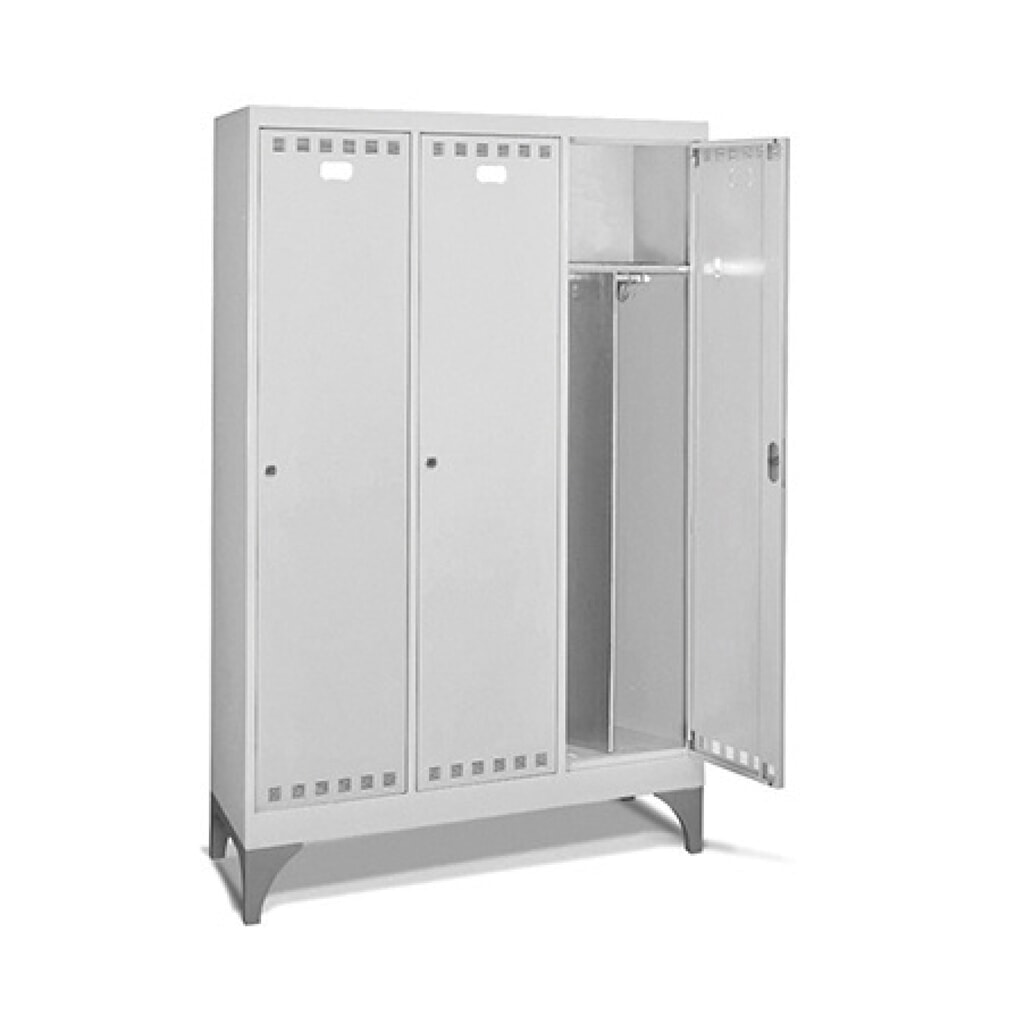 Metalen dubbele locker Fami PERFOM met poten, 3 vakken, hxbxd 1.950 x 1.195 x 502 mm, lichtgrijs Product afbeelding: Metalen dubbele locker Fami PERFOM met poten, 3 vakken, hxbxd 1.950 x 1.195 x 502 mm, lichtgrijs