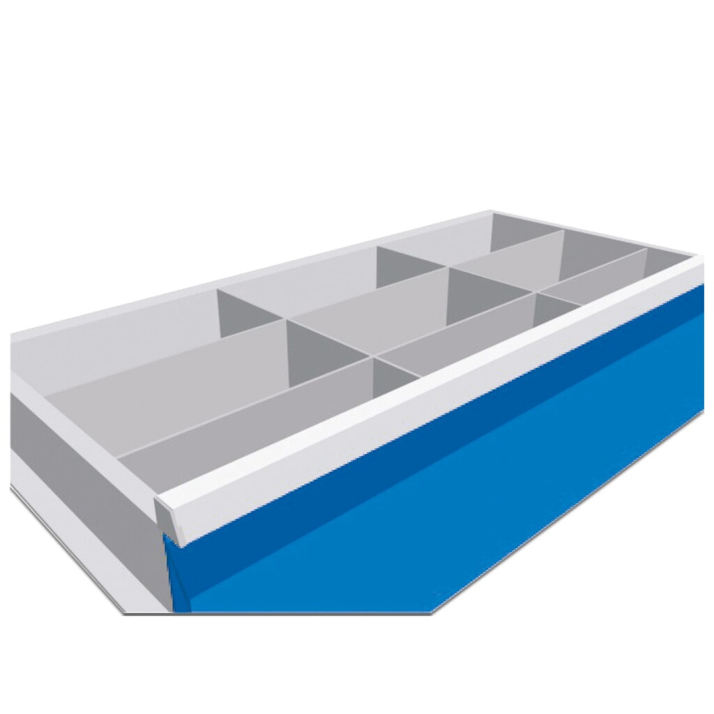 Metalen indeling voor gereedschapswagen Maxmobile, 2 middenvakrails, voor fronthoogte 200 mm Product afbeelding: Metalen indeling voor gereedschapswagen Maxmobile, 2 middenvakrails, voor fronthoogte 200 mm