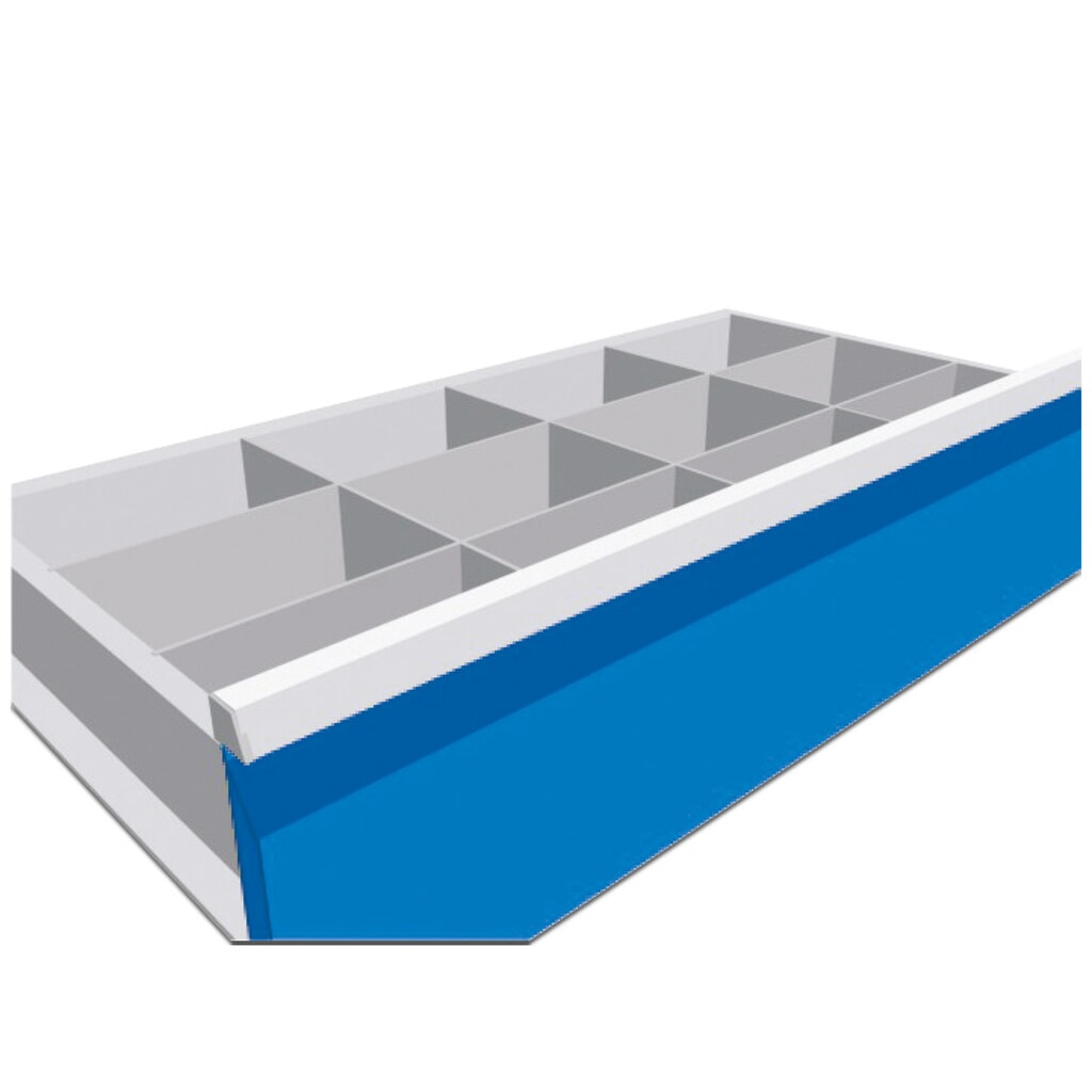 Metalen indeling voor gereedschapswagen Maxmobile, 3 middenvakrails , voor fronthoogte 200 mm Product afbeelding: Metalen indeling voor gereedschapswagen Maxmobile, 3 middenvakrails , voor fronthoogte 200 mm