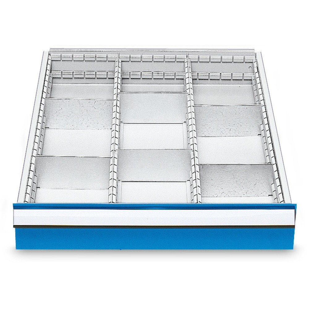 Product afbeelding: Metalen ladeverdeler voor koppelbare werkbanken, voor fronthoogte 150 mm, 9 vakken