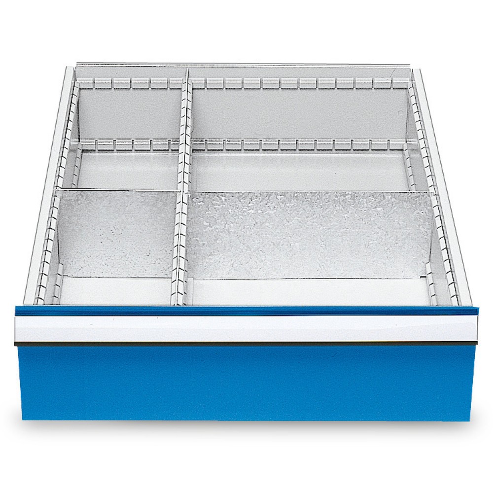 Product afbeelding: Metalen ladeverdeler voor koppelbare werkbanken, voor fronthoogte 150 mm, 4 vakken