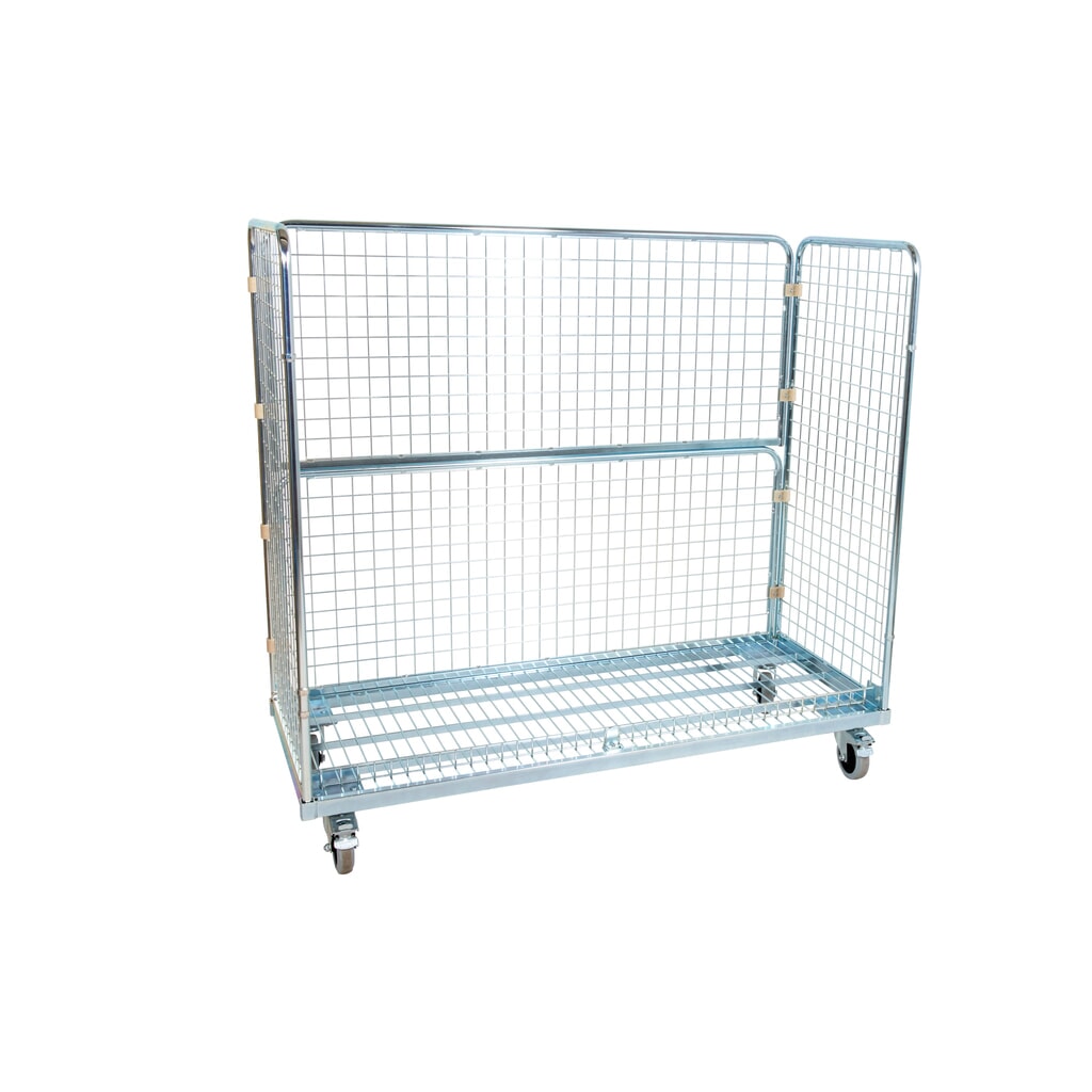Product afbeelding: Metalen rolcontainer, 3-zijdig, fijnmazig, hxbxd 1.400 x 620 x 1.500 mm