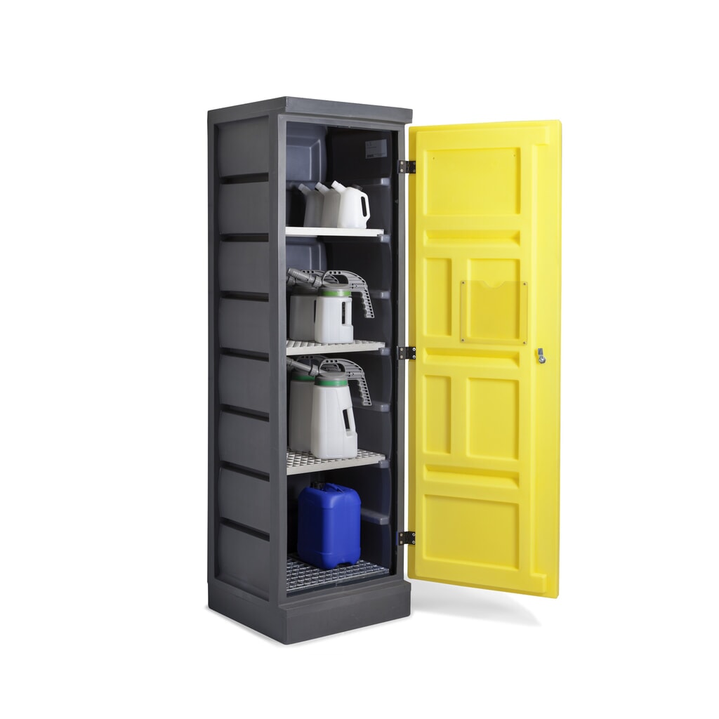 Denios chemicaliënkast van PE, hxbxd 1.990 x 610 x 640 mm, 4 roosters, verzinkt Product afbeelding: Denios chemicaliënkast van PE, hxbxd 1.990 x 610 x 640 mm, 4 roosters, verzinkt