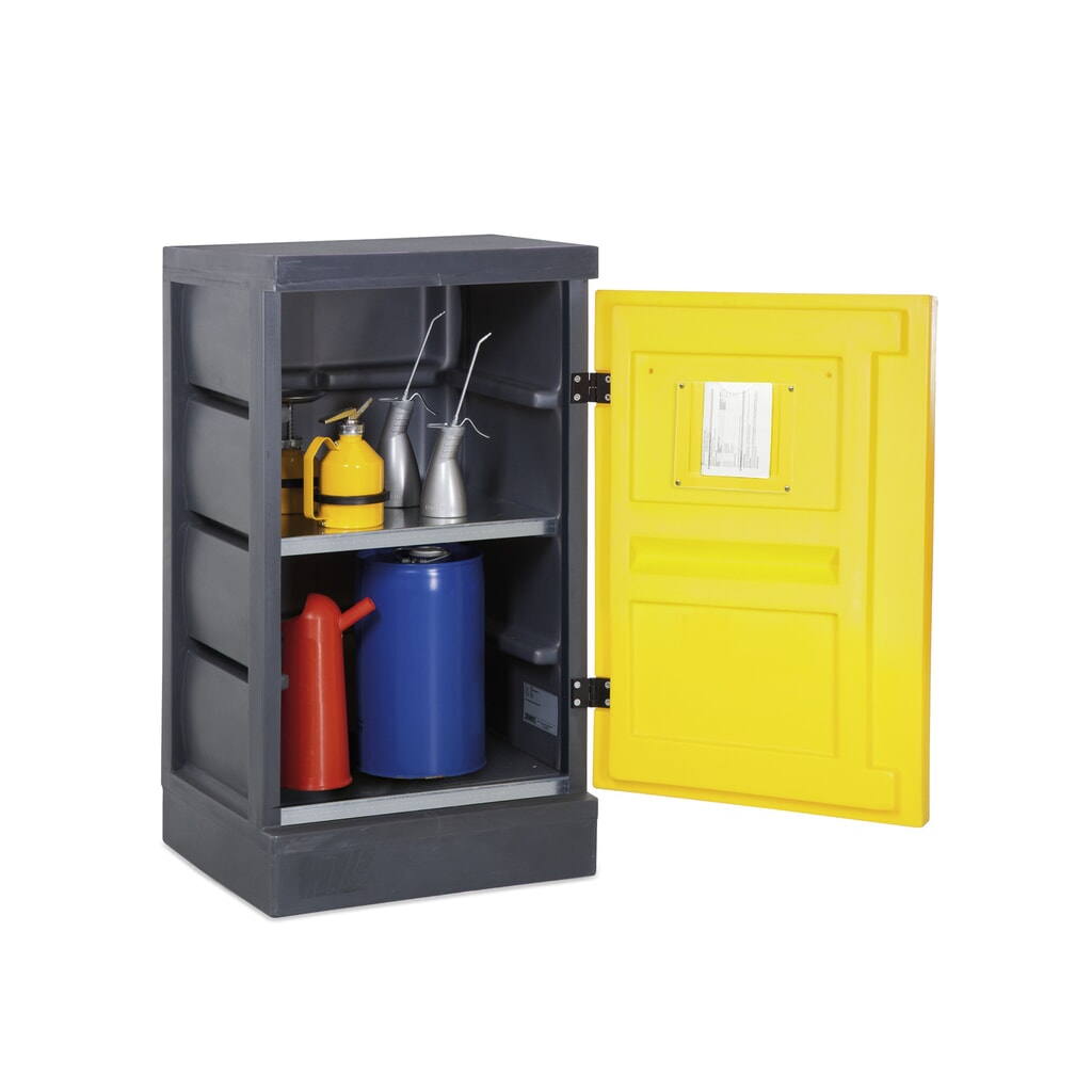 Product afbeelding: Denios chemicaliënkast van PE, hxbxd 1.130 x 610 x 640 mm, 2 roestvrijstalen roosters