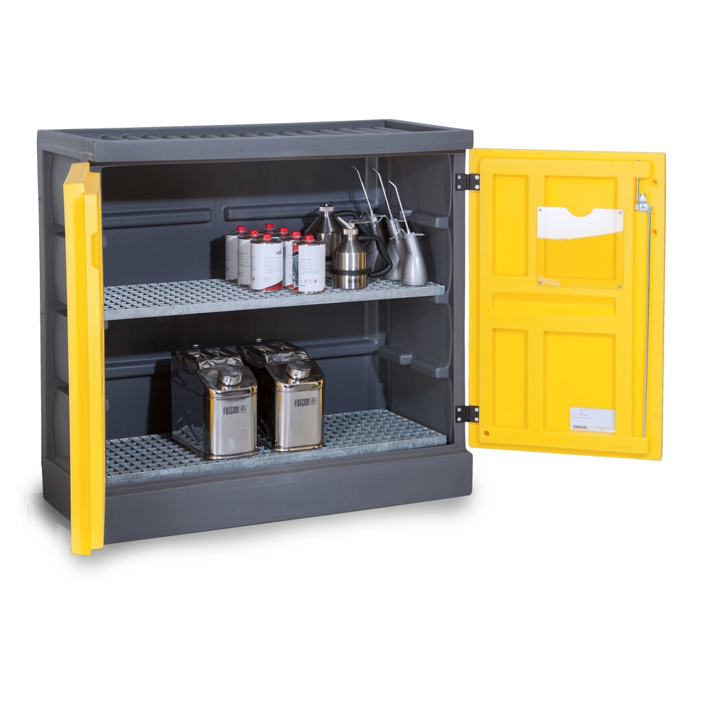Denios chemicaliënkast van PE, hxbxd 1.130 x 1.225 x 640 mm, 2 roosters, verzinkt Product afbeelding: Denios chemicaliënkast van PE, hxbxd 1.130 x 1.225 x 640 mm, 2 roosters, verzinkt