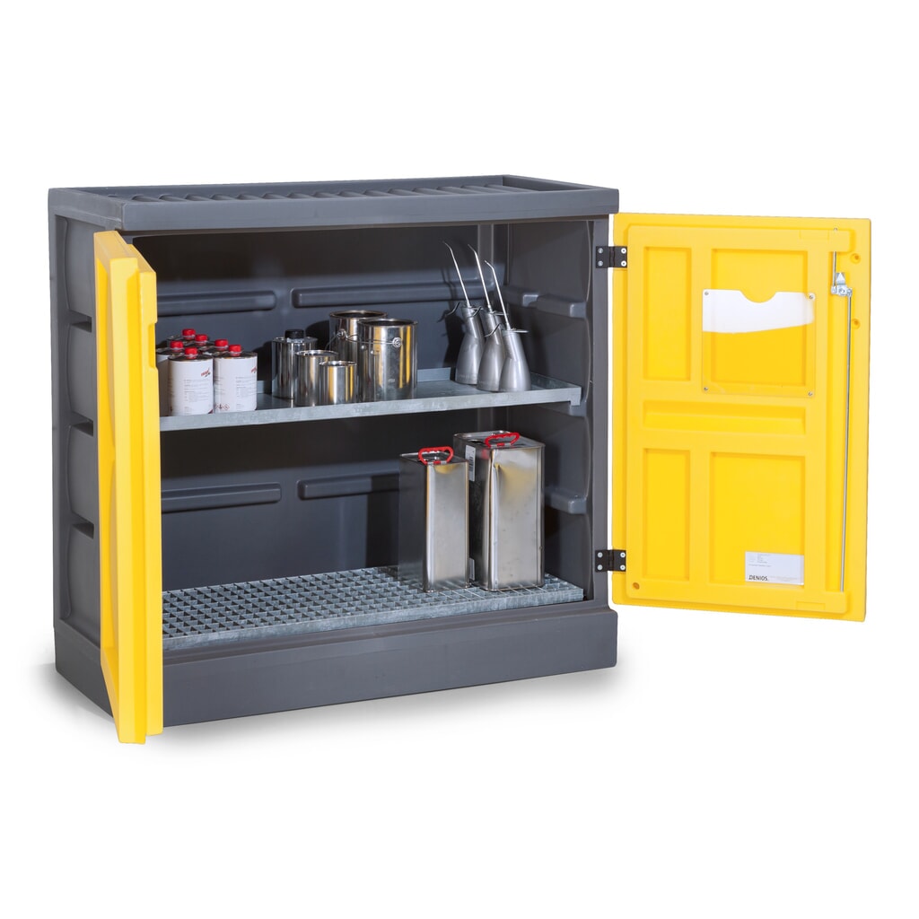 Denios chemicaliënkast van PE, hxbxd 1.130 x 1.225 x 640 mm, 1 lekbak + 1 rooster, verzinkt Product afbeelding: Denios chemicaliënkast van PE, hxbxd 1.130 x 1.225 x 640 mm, 1 lekbak + 1 rooster, verzinkt