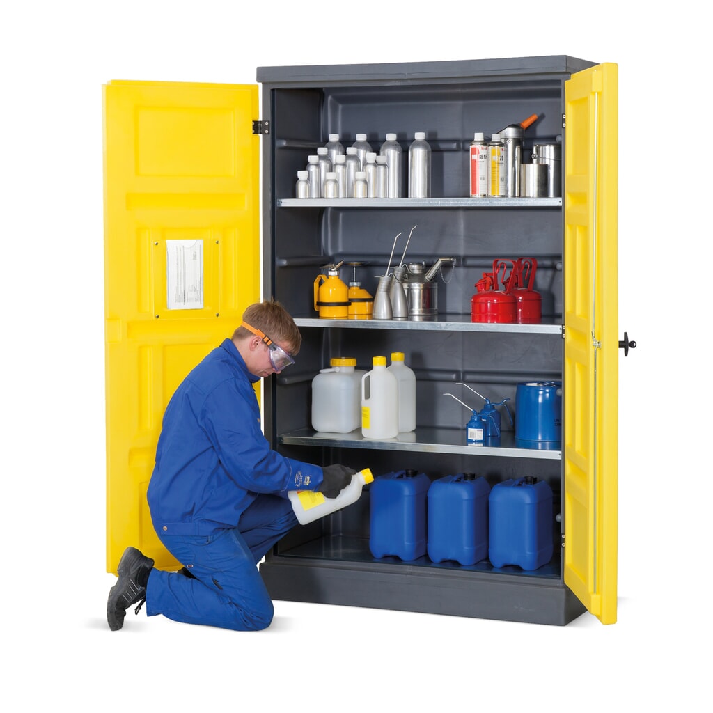 Denios chemicaliënkast van PE, hxbxd 1.990 x 1.225 x 640 mm, 4 roestvrijstalen roosters Productafbeelding nr. 4: Denios chemicaliënkast van PE, hxbxd 1.990 x 1.225 x 640 mm, 4 roestvrijstalen roosters