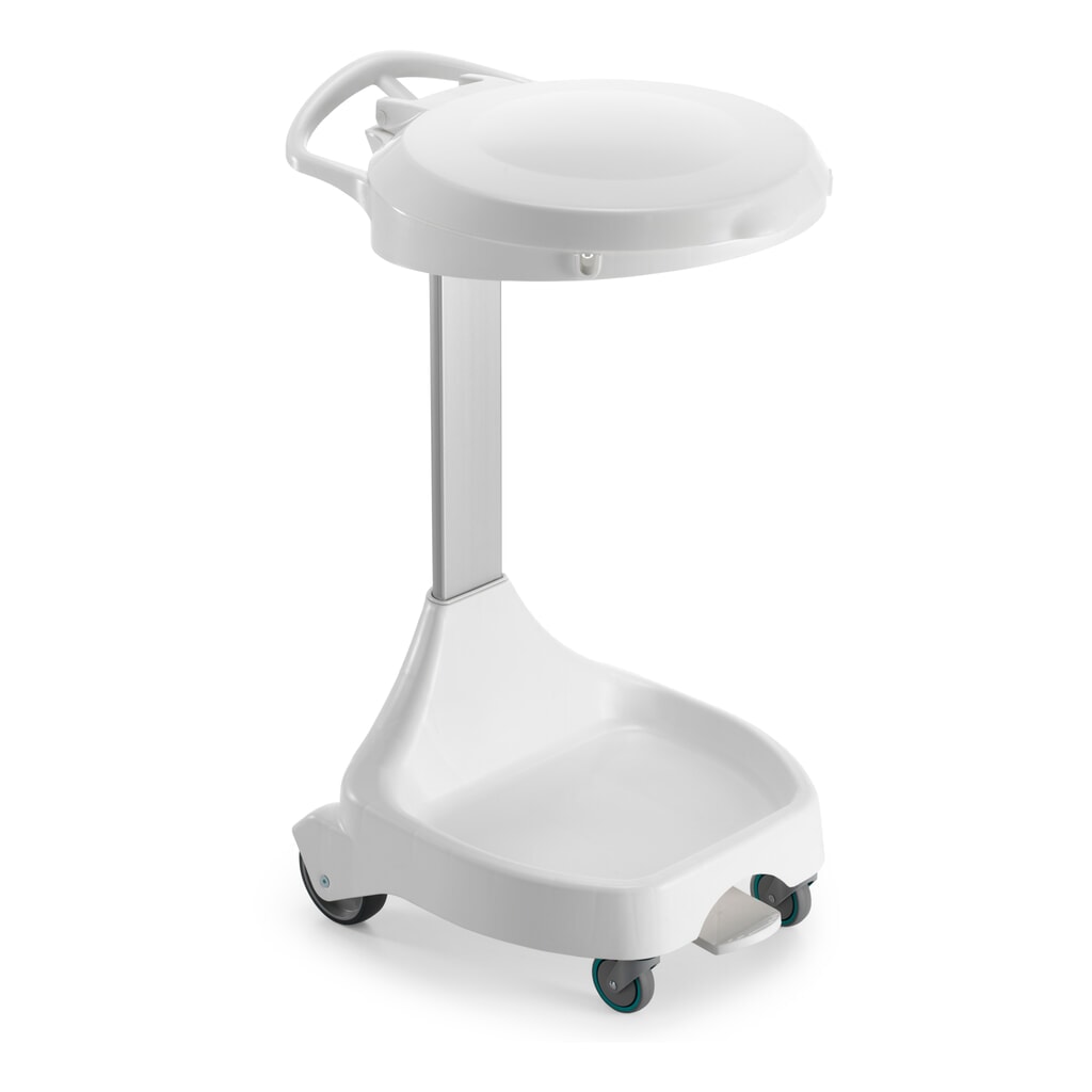 Productafbeelding nr. 1: Mobiele afvalzakhouder met pedaal Delta I, voor zakken van 120 liter, 2 wielen + 2 zwenkwielen, frame wit, deksel blauw