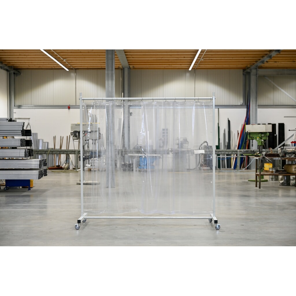 Mobiele beschermingswand met zwenkarmen, 1-delig, scherm 0,4 mm, transparant Product afbeelding: Mobiele beschermingswand met zwenkarmen, 1-delig, scherm 0,4 mm, transparant