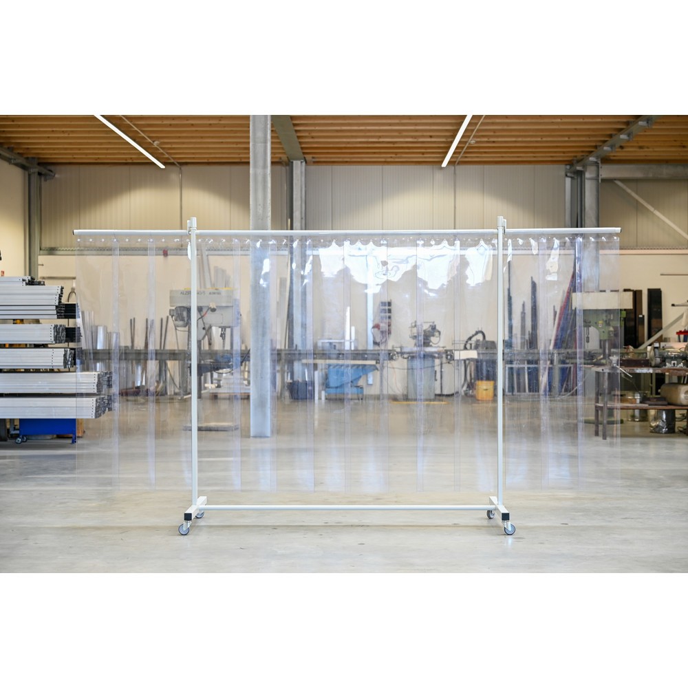 Productafbeelding nr. 1: Mobiele beschermingswand met zwenkarmen, 3-delig, lamellen 2 mm, transparant