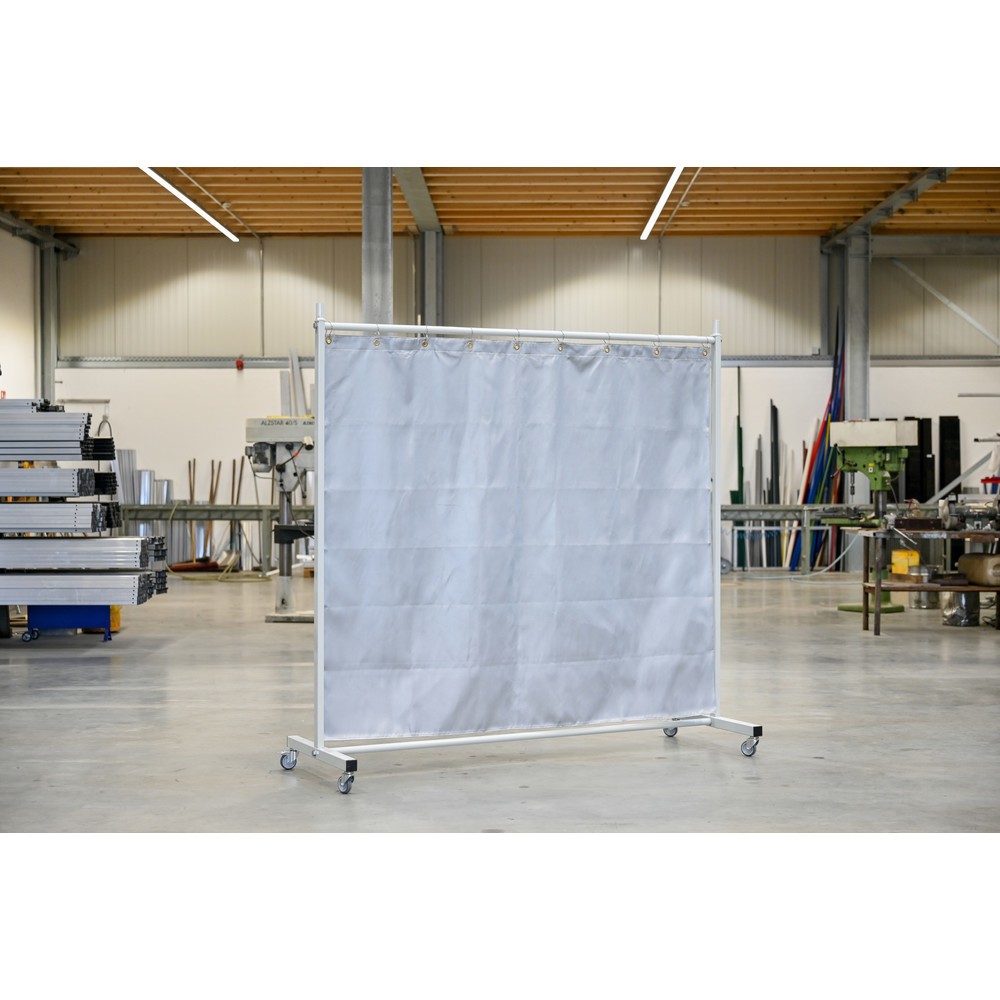 Productafbeelding nr. 2: Mobiele beschermingswand met zwenkarmen, hitte-/spatbeschermingsdeken volgens DIN EN 13501-1, 1-delig, lamellen 2 mm, grijs/zilver