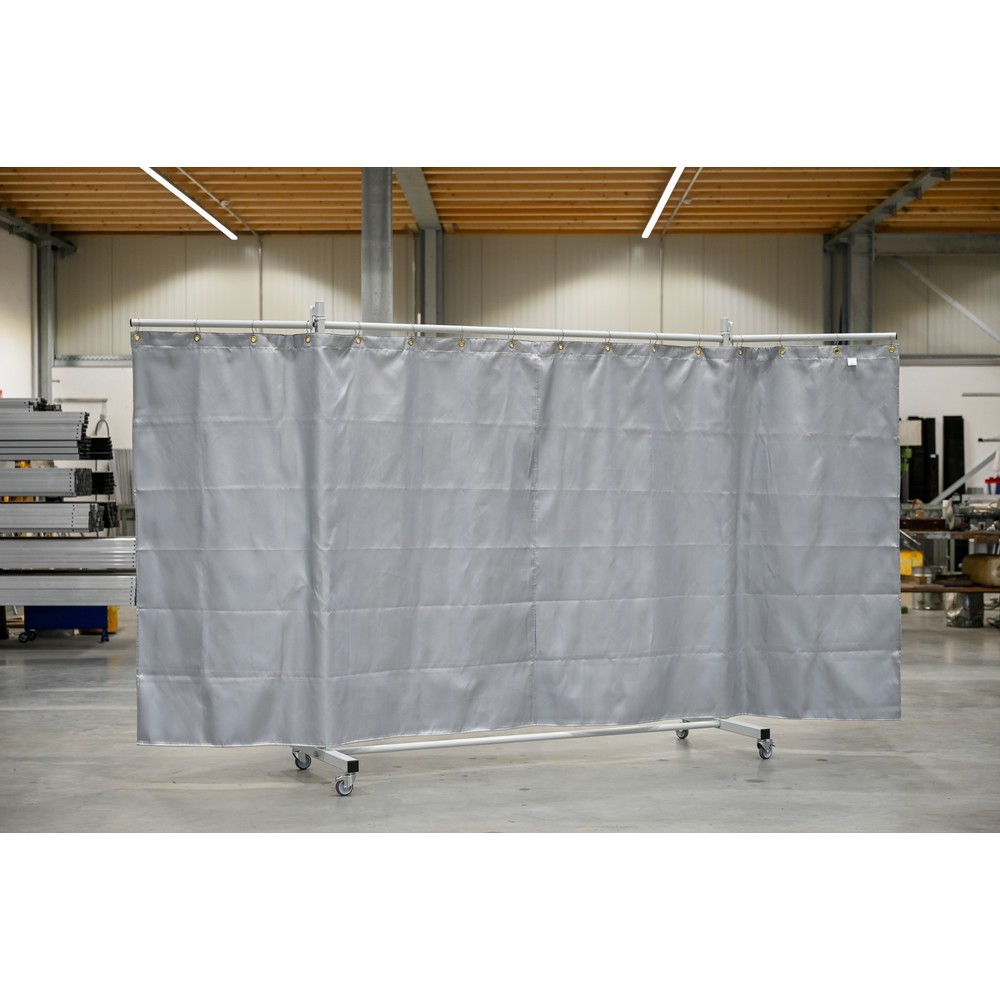 Productafbeelding nr. 2: Mobiele beschermingswand met zwenkarmen, hitte-/spatbeschermingsdeken volgens DIN EN 13501-1, 3-delig, lamellen 2 mm, grijs/zilver