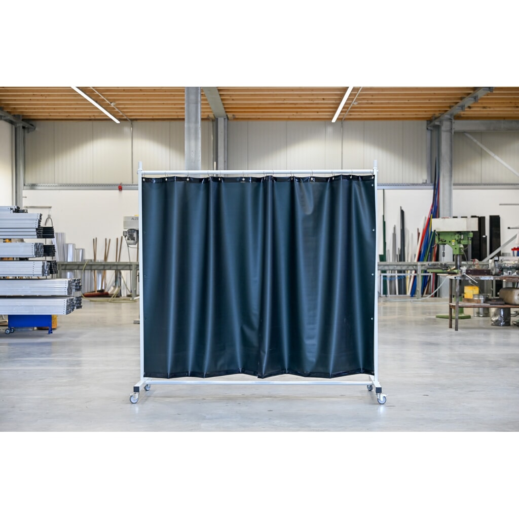 Mobiele beschermwand met zwenkarmen, volgens ISO EN 25980 (EN 1598), 1-delig, zeil 0,4 mm, donkergroen / mat Product afbeelding: Mobiele beschermwand met zwenkarmen, volgens ISO EN 25980 (EN 1598), 1-delig, zeil 0,4 mm, donkergroen / mat