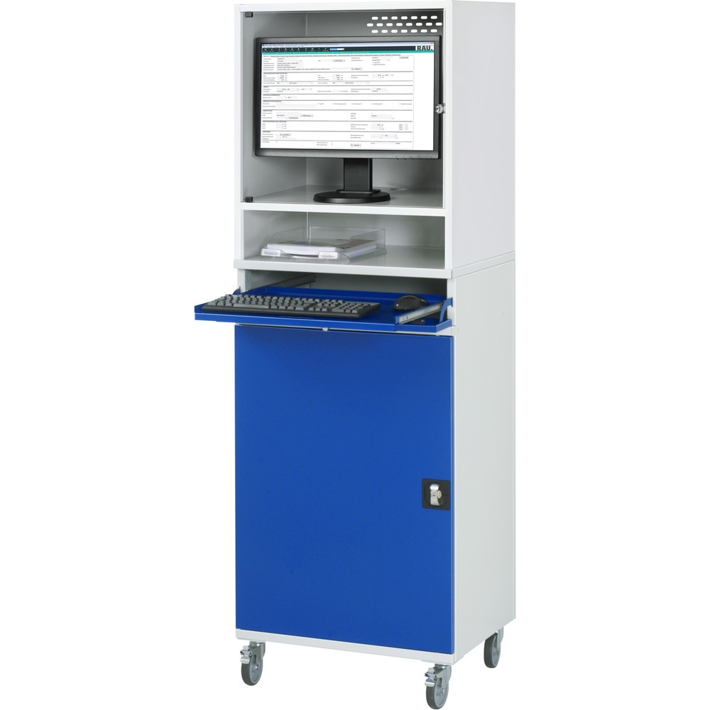 Productafbeelding nr. 2: Mobiele computerkast RAU, monitorbehuizing, uitschuifblad voor het toetsenbord, draaideur, aantal lades x h x b: 2 x 80 x 570 mm