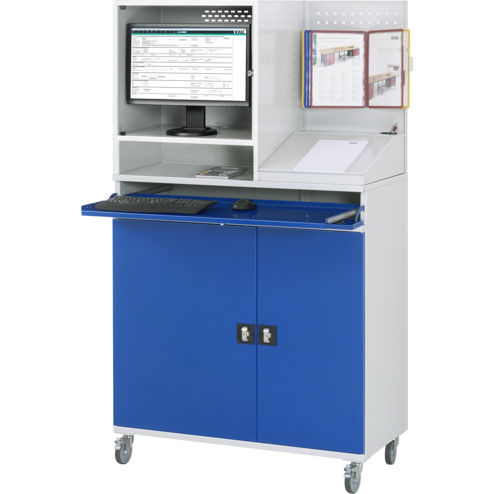 Productafbeelding nr. 3: Mobiele computerkast RAU, monitorbehuizing, uitschuifblad voor het toetsenbord, dubbele draaideur, geperforeerde achterwand, aantal lades x h x b: 1 x 80 x 1.020 mm