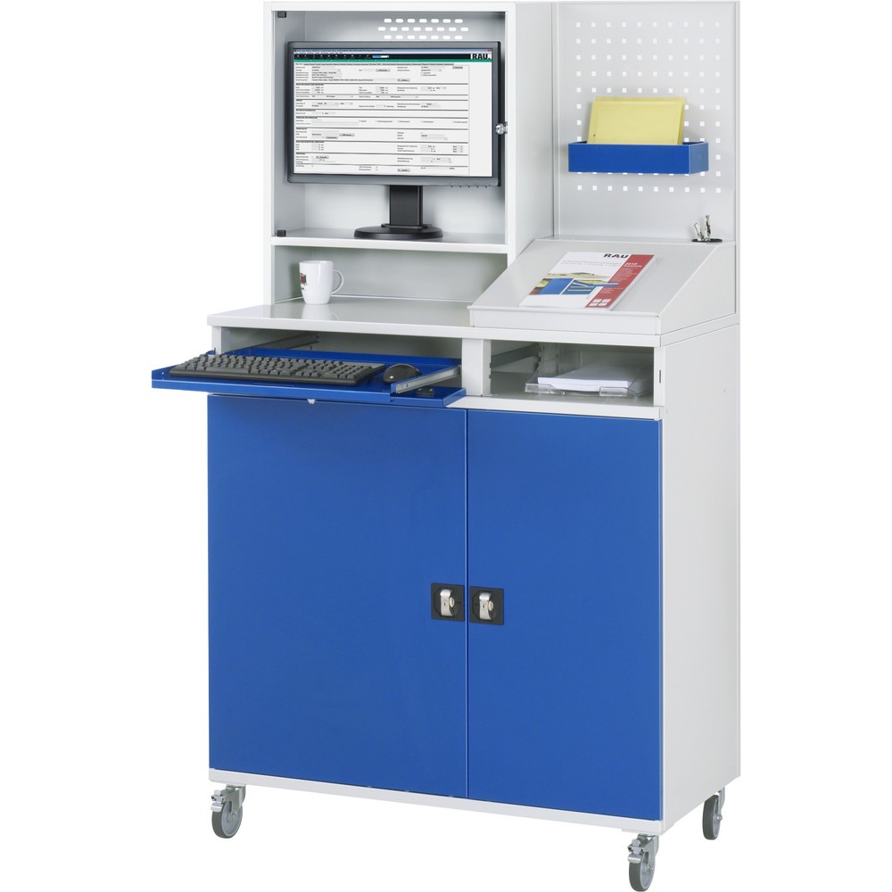 Productafbeelding nr. 2: Mobiele computerkast RAU, monitorbehuizing, uitschuifblad voor het toetsenbord, dubbele draaideur, geperforeerde achterwand, aantal lades x h x b: 1 x 80 x 650 mm