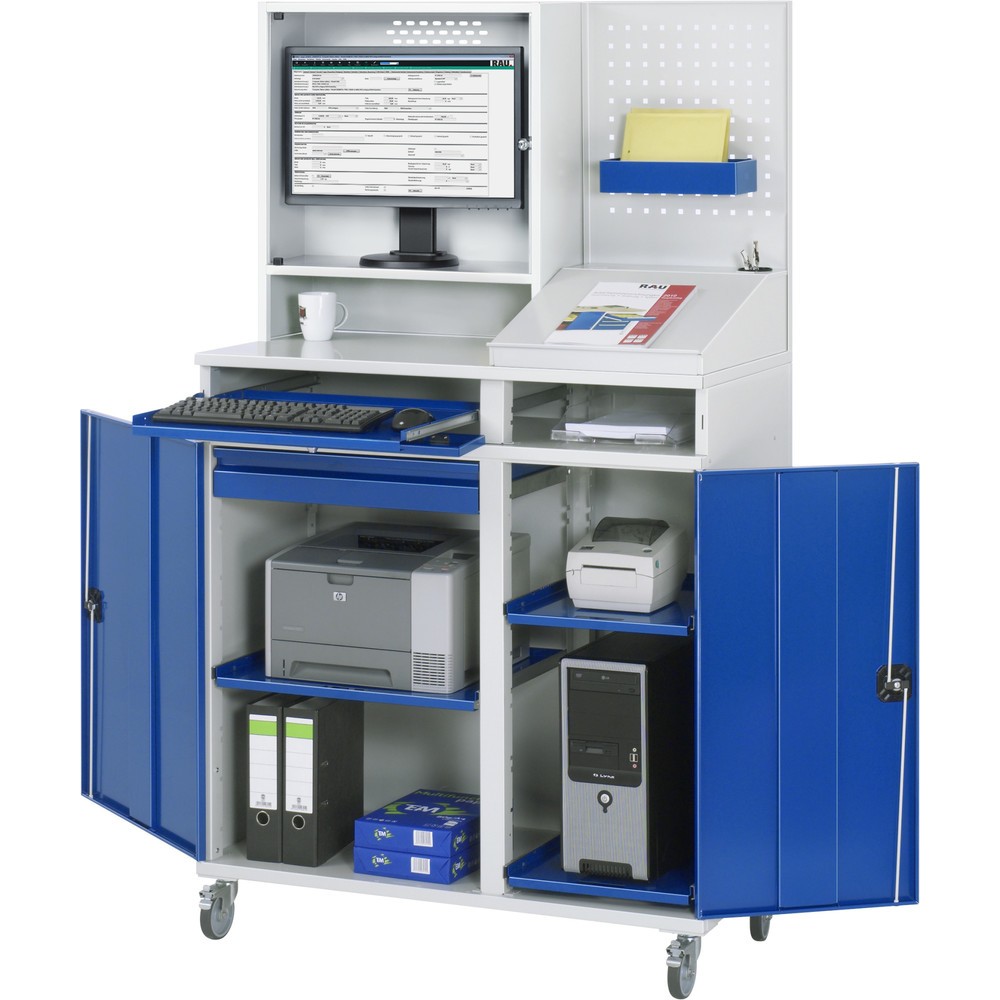 Productafbeelding nr. 3: Mobiele computerkast RAU, monitorbehuizing, uitschuifblad voor het toetsenbord, dubbele draaideur, geperforeerde achterwand, aantal lades x h x b: 1 x 80 x 650 mm