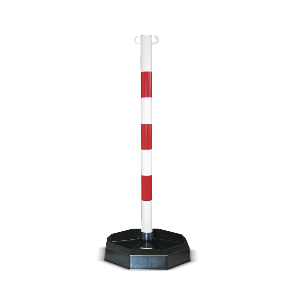 Mobiele kettingpaal, ronde buis, Ø 48 mm, rood/wit Product afbeelding: Mobiele kettingpaal, ronde buis, Ø 48 mm, rood/wit