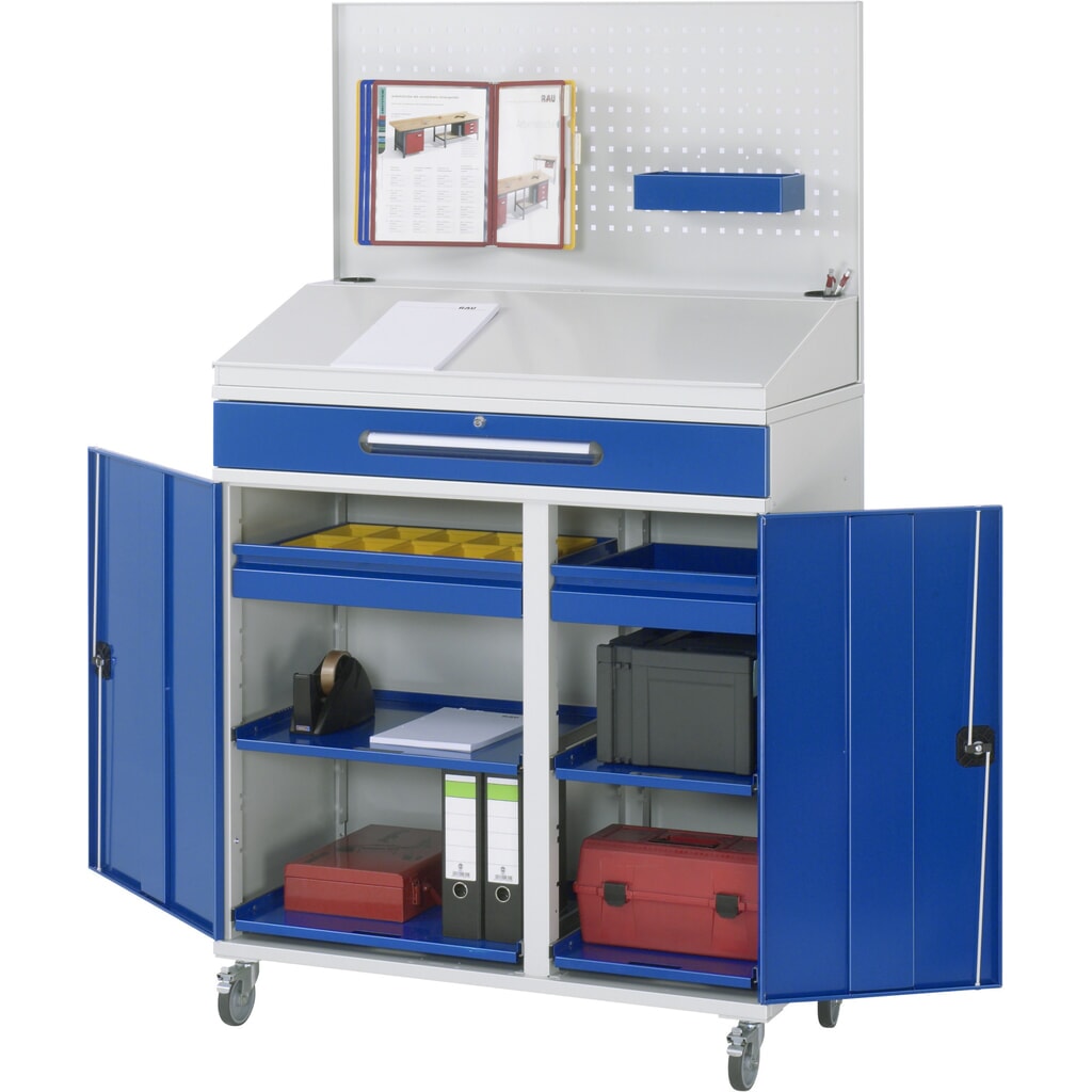 RAU mobiele rollende lessenaar, HxBxD 1.235-1.895 x 1.100 x 520 mm, lades 2 x 80, 1 x 120 mm Productafbeelding nr. 3: RAU mobiele rollende lessenaar, HxBxD 1.235-1.895 x 1.100 x 520 mm, lades 2 x 80, 1 x 120 mm