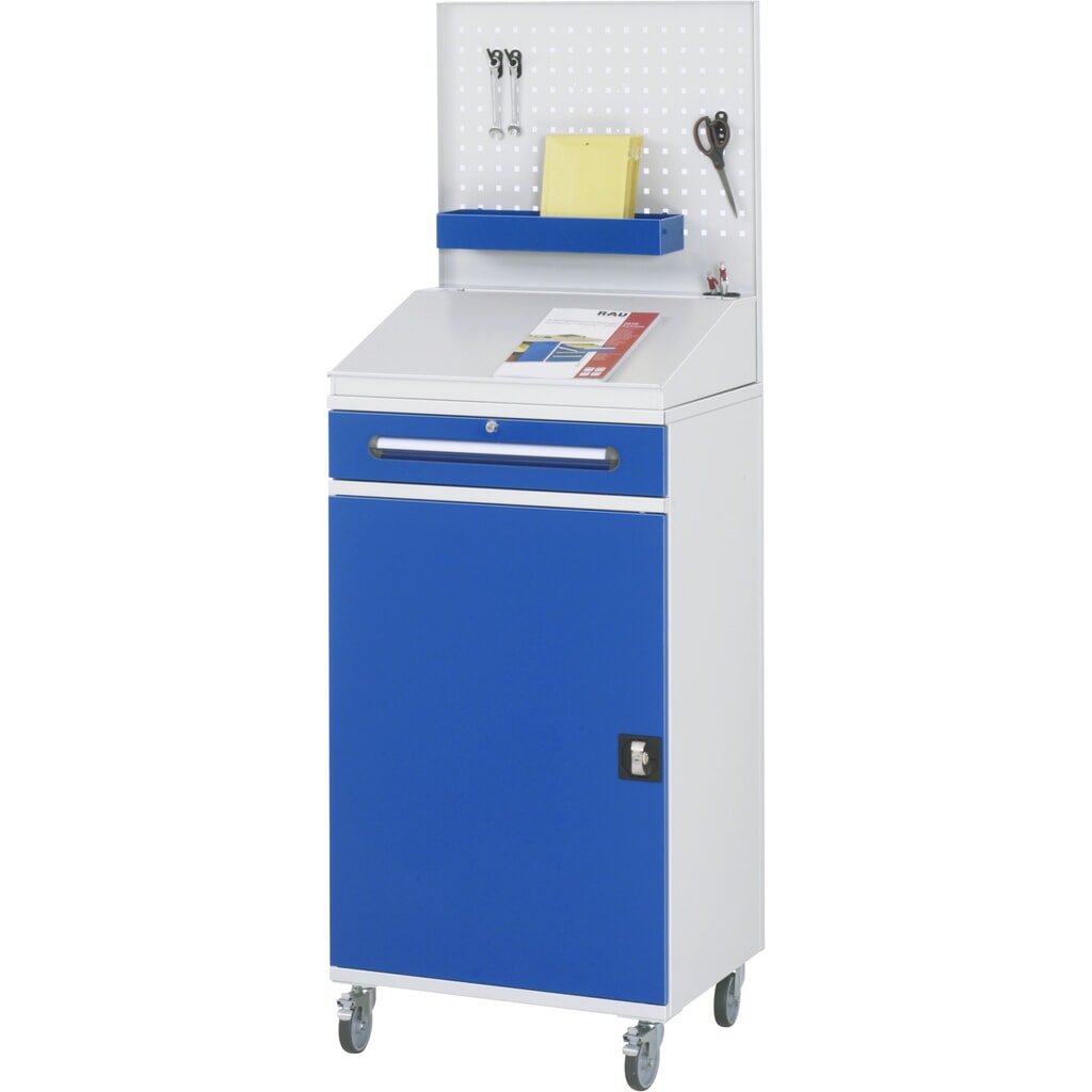 RAU mobiele rollende lessenaar, HxBxD 1.235-1.895 x 650 x 520 mm, lades 1 x 80, 1 x 120 mm Productafbeelding nr. 2: RAU mobiele rollende lessenaar, HxBxD 1.235-1.895 x 650 x 520 mm, lades 1 x 80, 1 x 120 mm