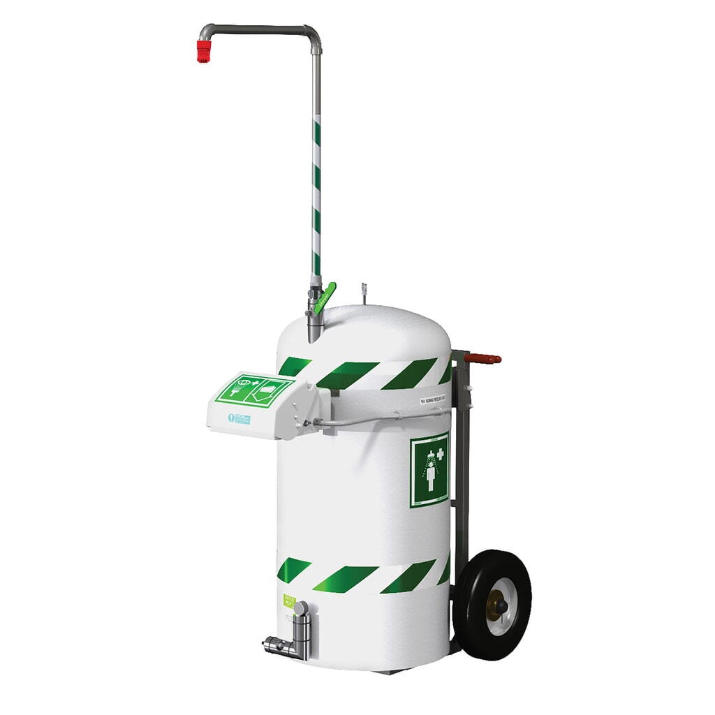 Product afbeelding: Mobiele lichaams- en oogdouche Justrite® J40K45G Hughes, warmte-isolatie, tank van 114 liter