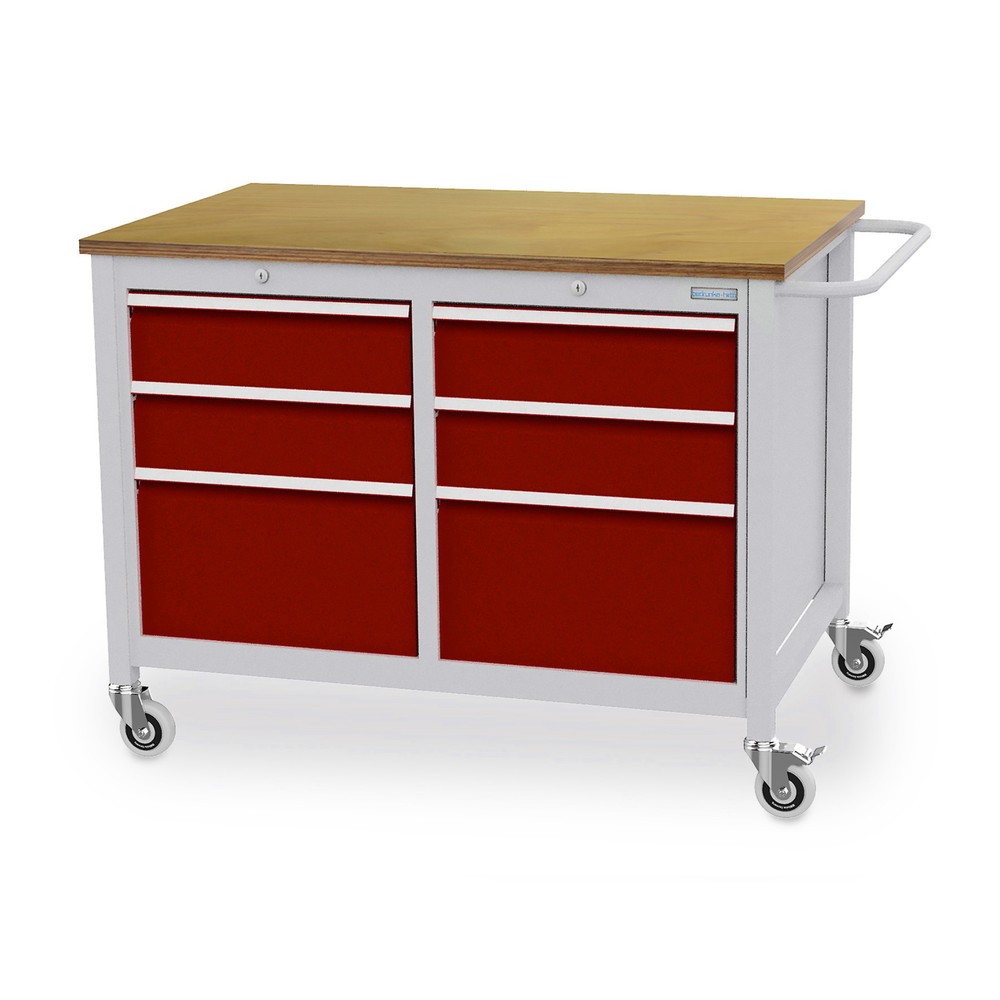 Productafbeelding nr. 1: Mobiele werkbank, 6 lades, cap. 400 kg, robijnrood