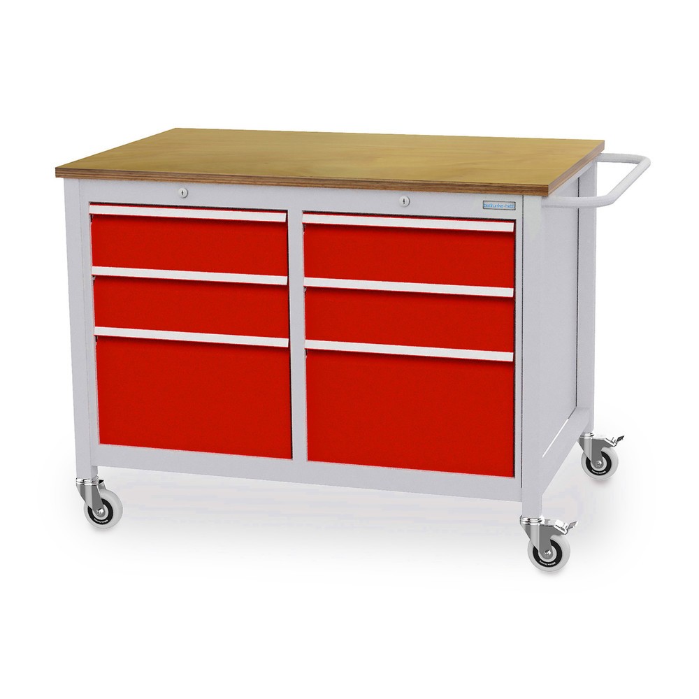 Product afbeelding: Mobiele werkbank, 6 lades, cap. 400 kg, verkeersrood