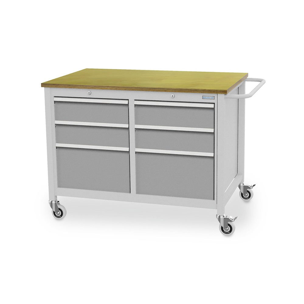 Productafbeelding nr. 1: Mobiele werkbank, 6 lades, cap. 400 kg, witaluminium