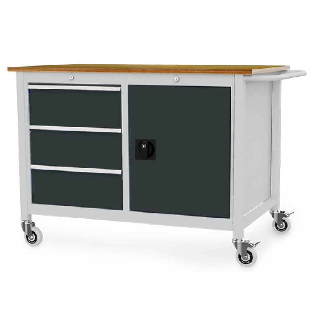 Mobiele werkbank Bedrunka+Hirth R 18-24, hxbxd 935 x 1.250 x 750 mm, lichtgrijs, antracietgrijs, 3 lades 3x200 mm, 1 draaideur 1x600 mm Product afbeelding: Mobiele werkbank Bedrunka+Hirth R 18-24, hxbxd 935 x 1.250 x 750 mm, lichtgrijs, antracietgrijs, 3 lades 3x200 mm, 1 draaideur 1x600 mm