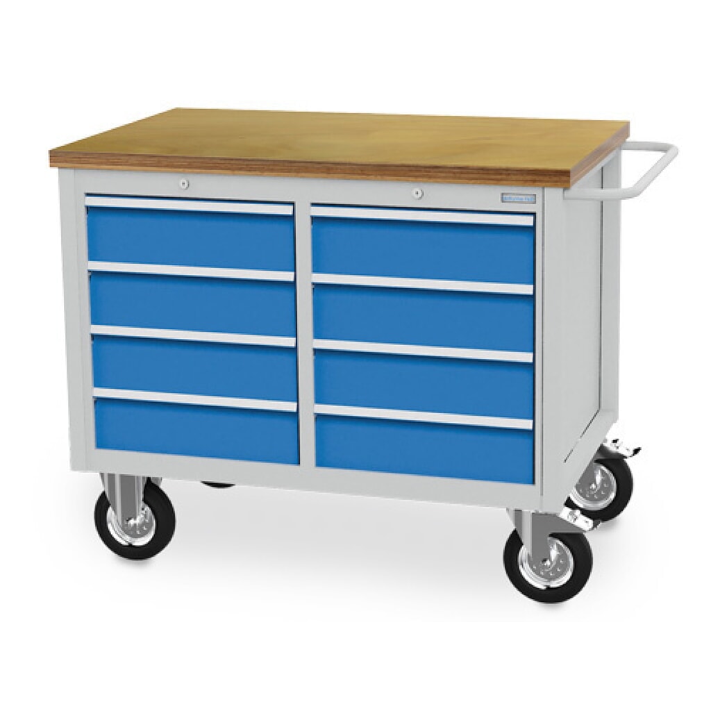 Product afbeelding: Mobiele werkbank Bedrunka+Hirth R 18-24, hxbxd 995 x 1.250 x 750 mm, lichtgrijs, lichtblauw, 8 lades 8x150 mm
