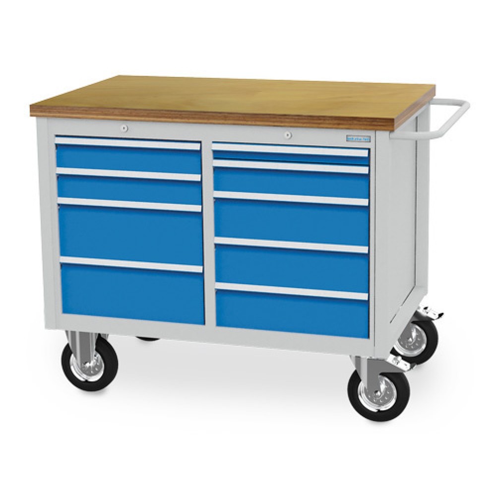 Product afbeelding: Mobiele werkbank Bedrunka+Hirth R 18-24, hxbxd 995 x 1.250 x 750 mm, lichtgrijs, lichtblauw, 9 lades 1x50 + 3x100 + 3x150 + 2x200 mm