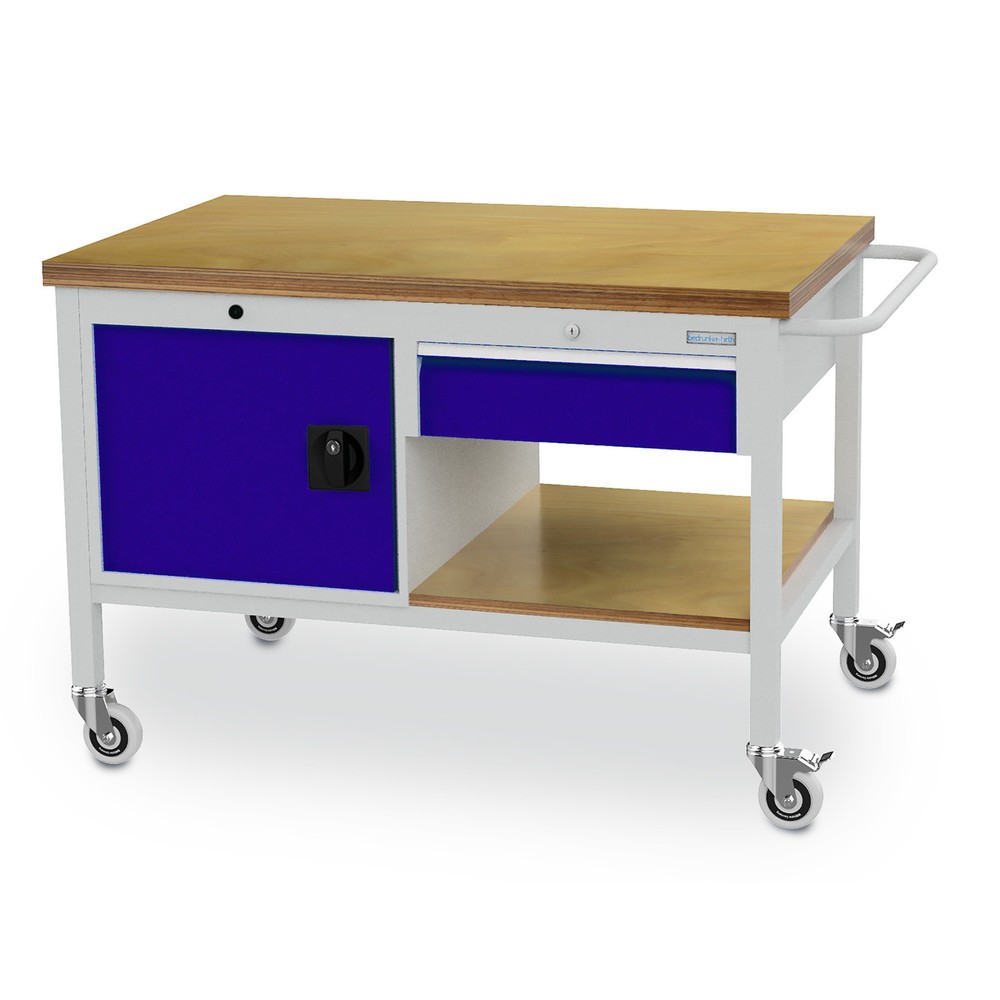 Product afbeelding: Mobiele werkbank, kast, 1 lade, cap. 400 kg, gentiaanblauw