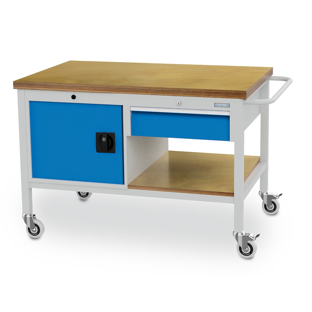 Mobiele werkbank, kast, 1 lade, cap. 400 kg, lichtblauw Product afbeelding: Mobiele werkbank, kast, 1 lade, cap. 400 kg, lichtblauw