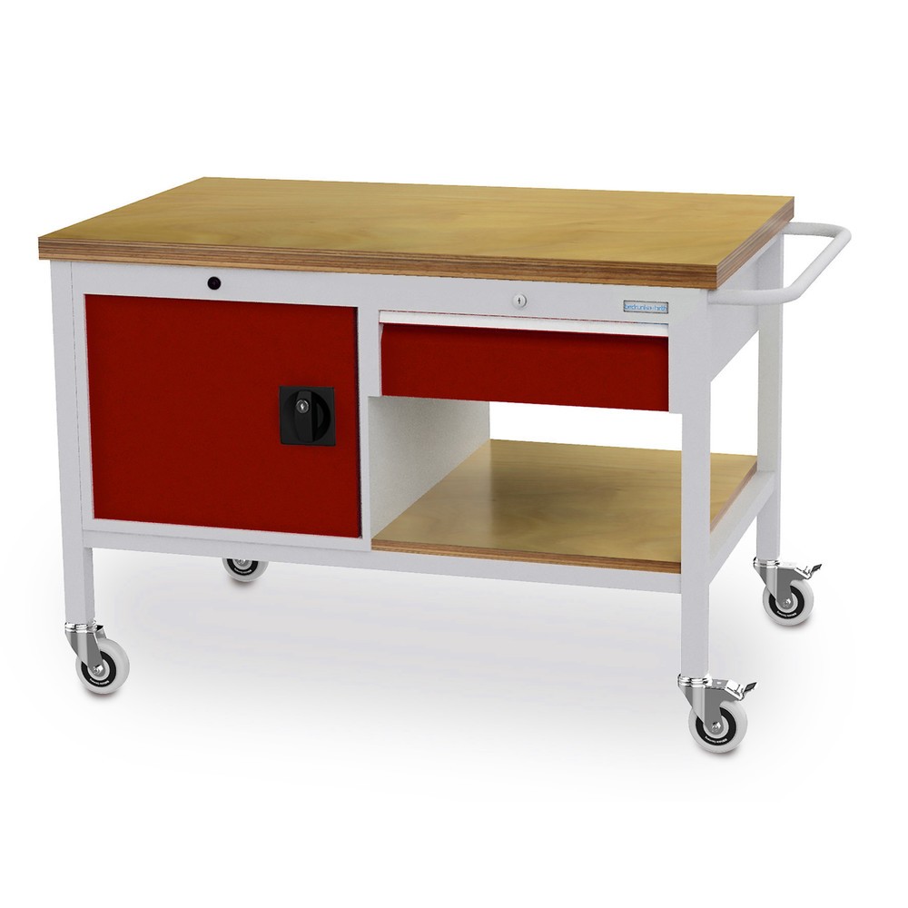 Productafbeelding nr. 1: Mobiele werkbank, kast, 1 lade, cap. 400 kg, robijnrood
