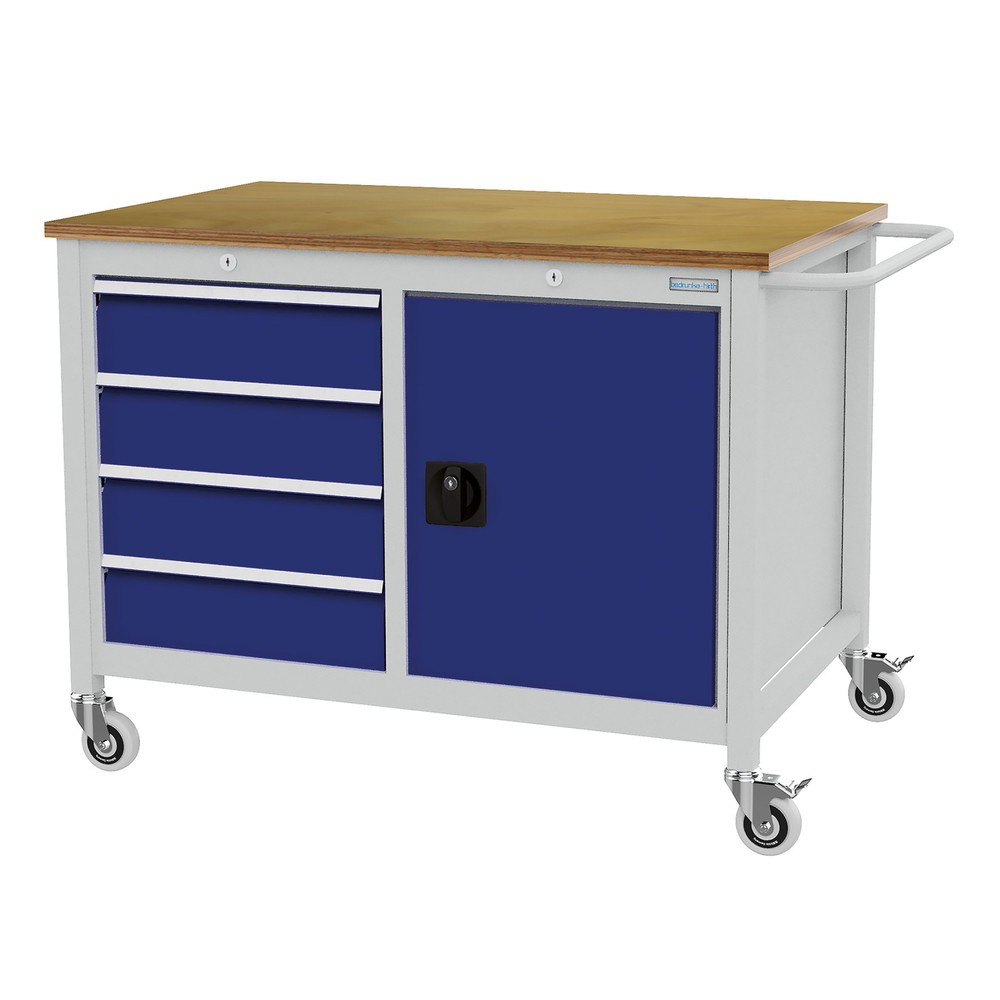 Productafbeelding nr. 1: Mobiele werkbank, kast, 4 lades, cap. 400 kg, gentiaanblauw