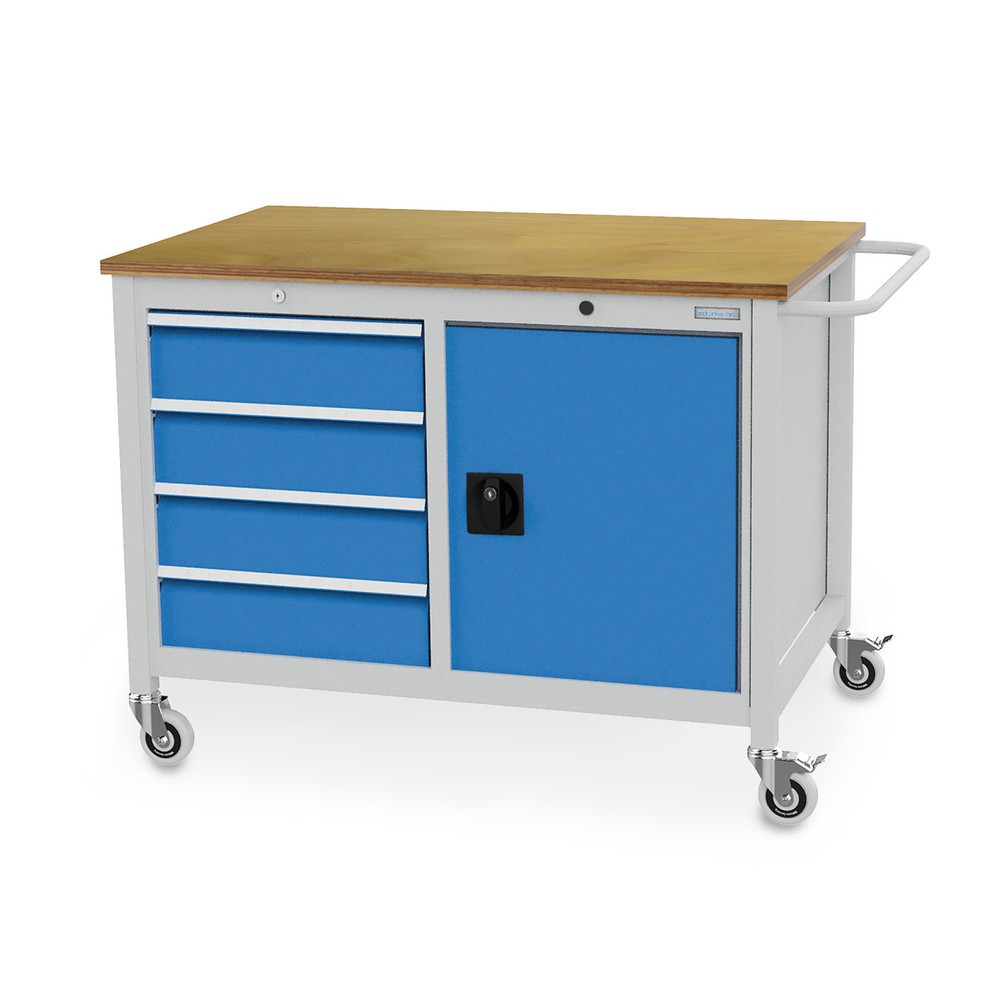 Product afbeelding: Mobiele werkbank, kast, 4 lades, cap. 400 kg, lichtblauw